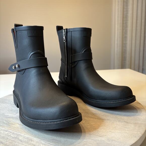 Rag & Bone Women's Black Moto Rain Rubber Waterproof Boots US Size 6.5 - Picture 2 of 11